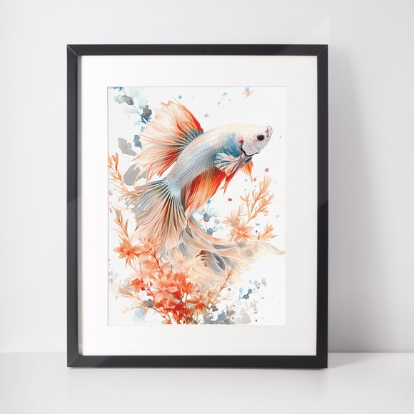 Watercolor Betta Fish Wall Art Illustration Print Poster Unframed - Picture 2 of 5